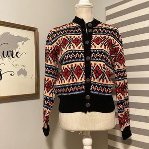 Navy Blue with Red & White Knitted Vintage 1980's Nordic Cardigan Sweater